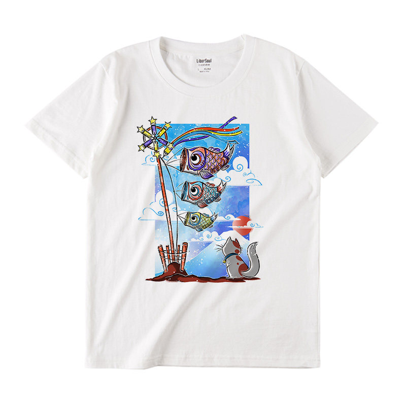 2021原创设计卡通动漫画锦鲤鲤鱼图案短袖体恤t恤
