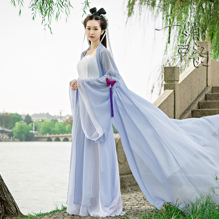 汉服新款古装服装蓝色雪纺仙女飘逸影楼写真民族服装