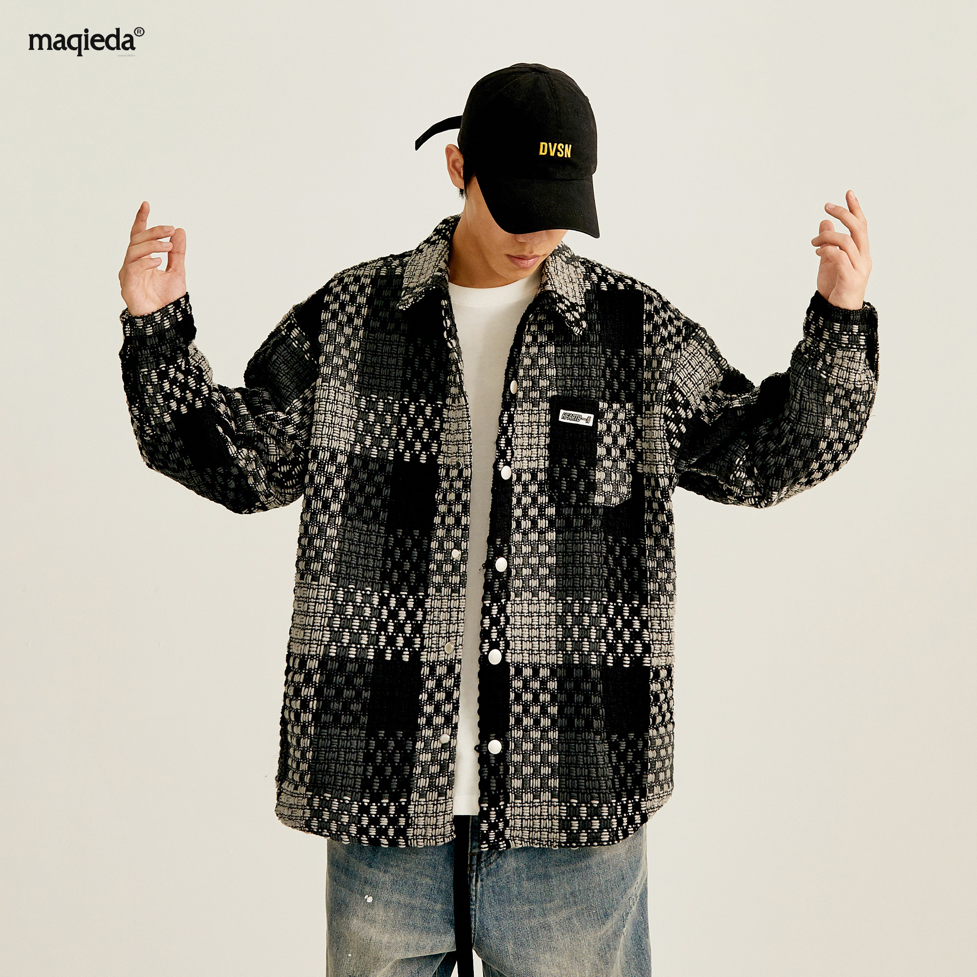 马切达春季2022新款情侣格子外套宽松休闲上衣百搭男士夹克春秋款