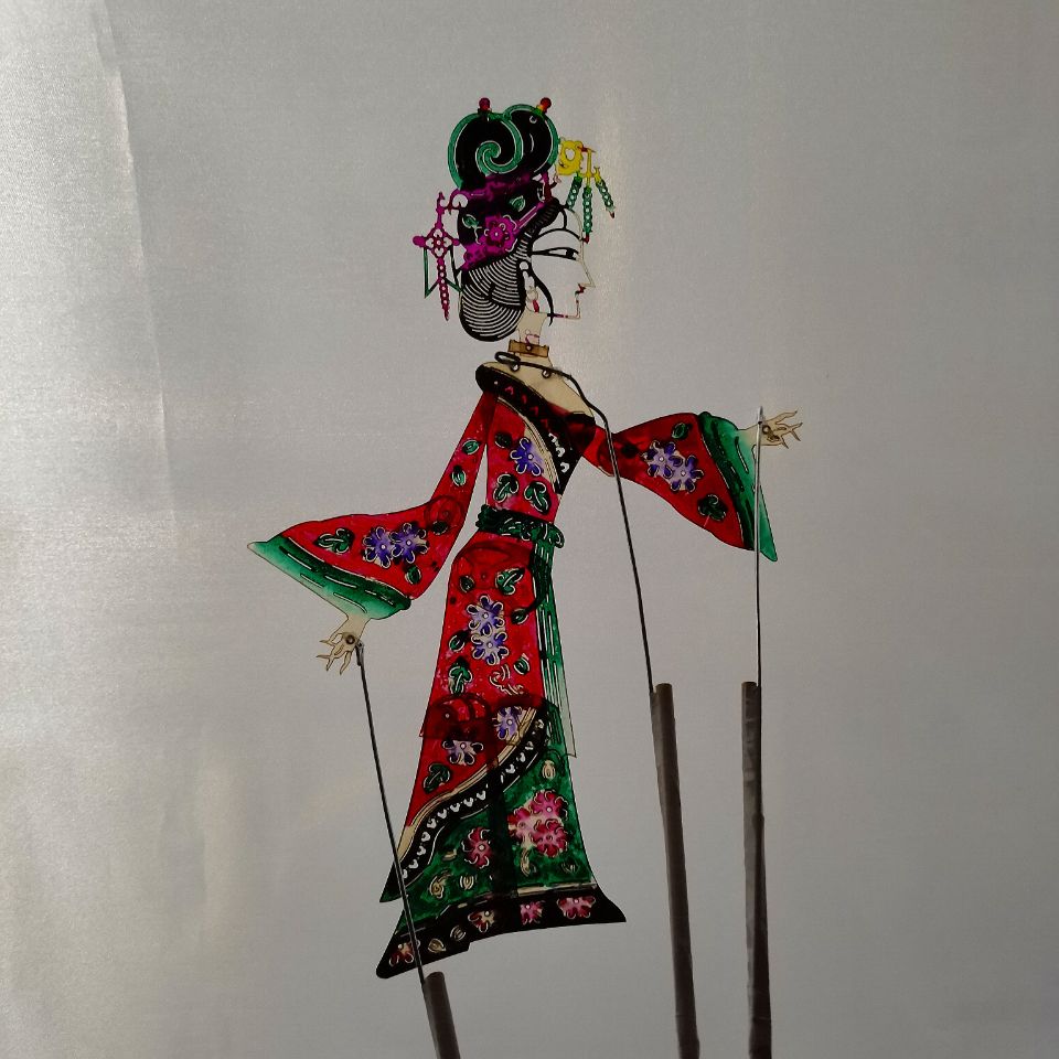 陕西皮影戏表演道具专业加长操作四大美女彩绘皮影