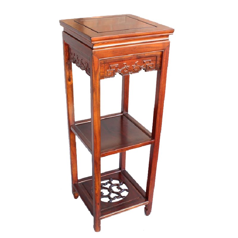 中式盆景台架老榆实木明清仿古雕花正方多层花架