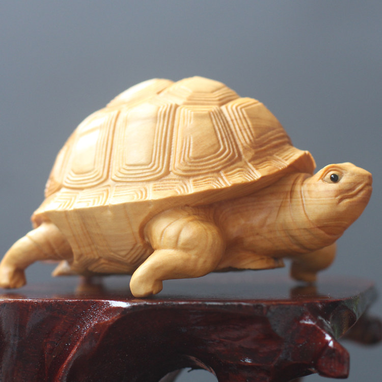 乐清黄杨木雕乌龟创意手把居家工艺品富甲天下手工木雕
