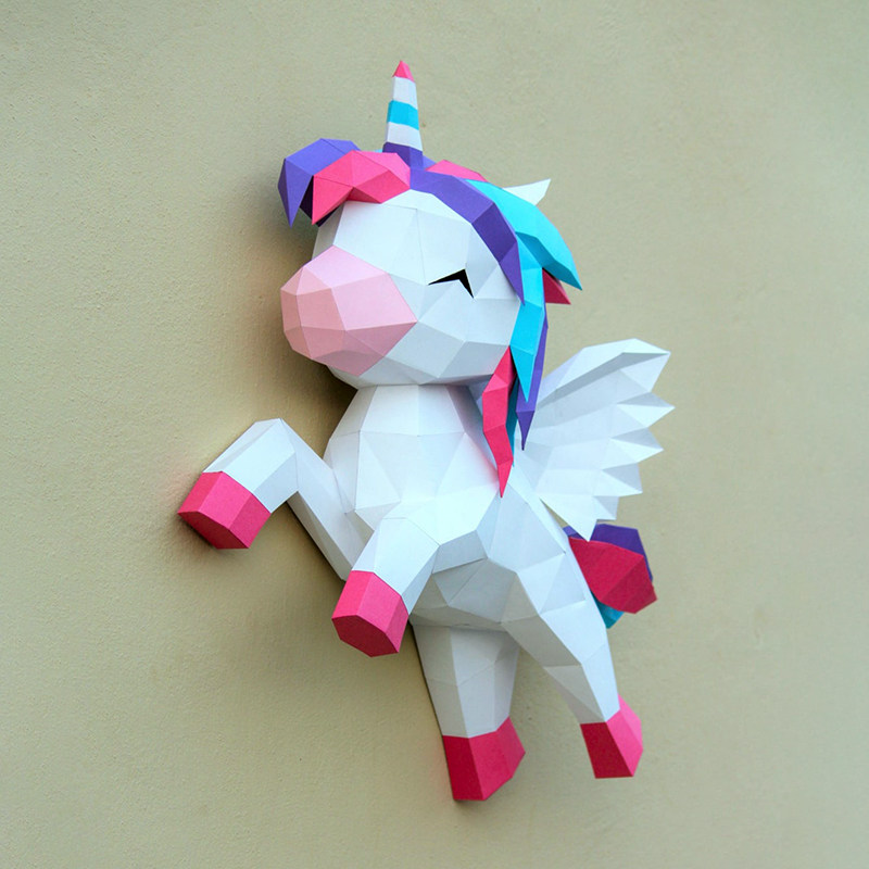 彩虹独角兽女孩女童墙壁卧室立体可爱装饰壁饰动漫游戏纸模