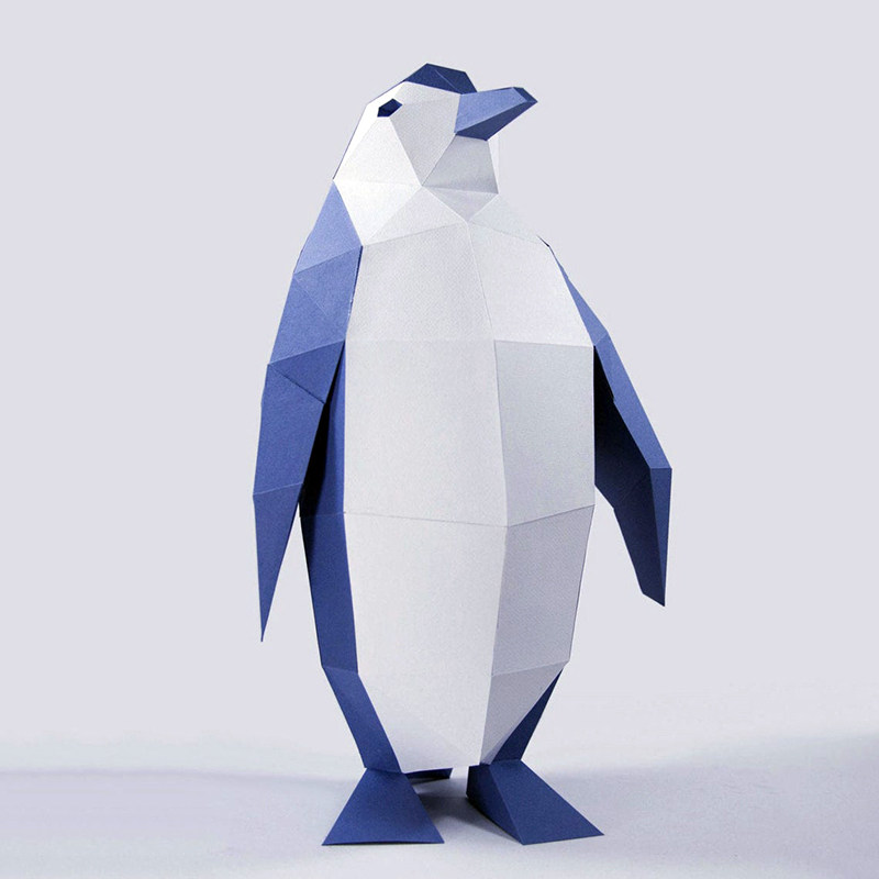 2款帝企鹅父子南极洲动物立体纸艺多边形落地摆件其他类型纸模