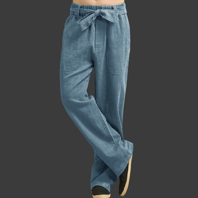 亚麻直筒松紧裤子男士休闲夏天薄麻裤潮胖子大码肥佬加肥加大下装