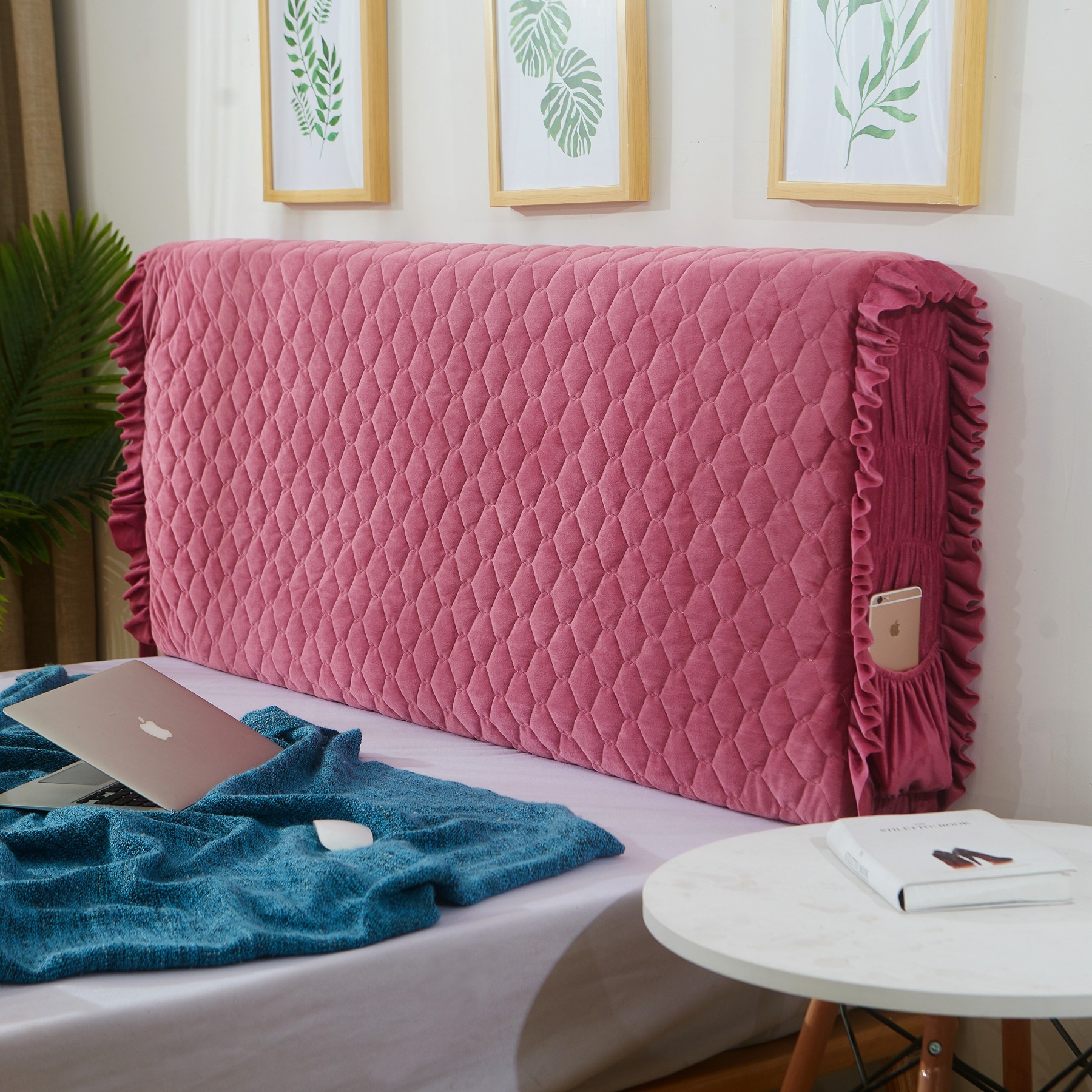 全包床头罩加厚软包床头套拆洗床头罩简约夹棉弹力布艺防尘靠背罩