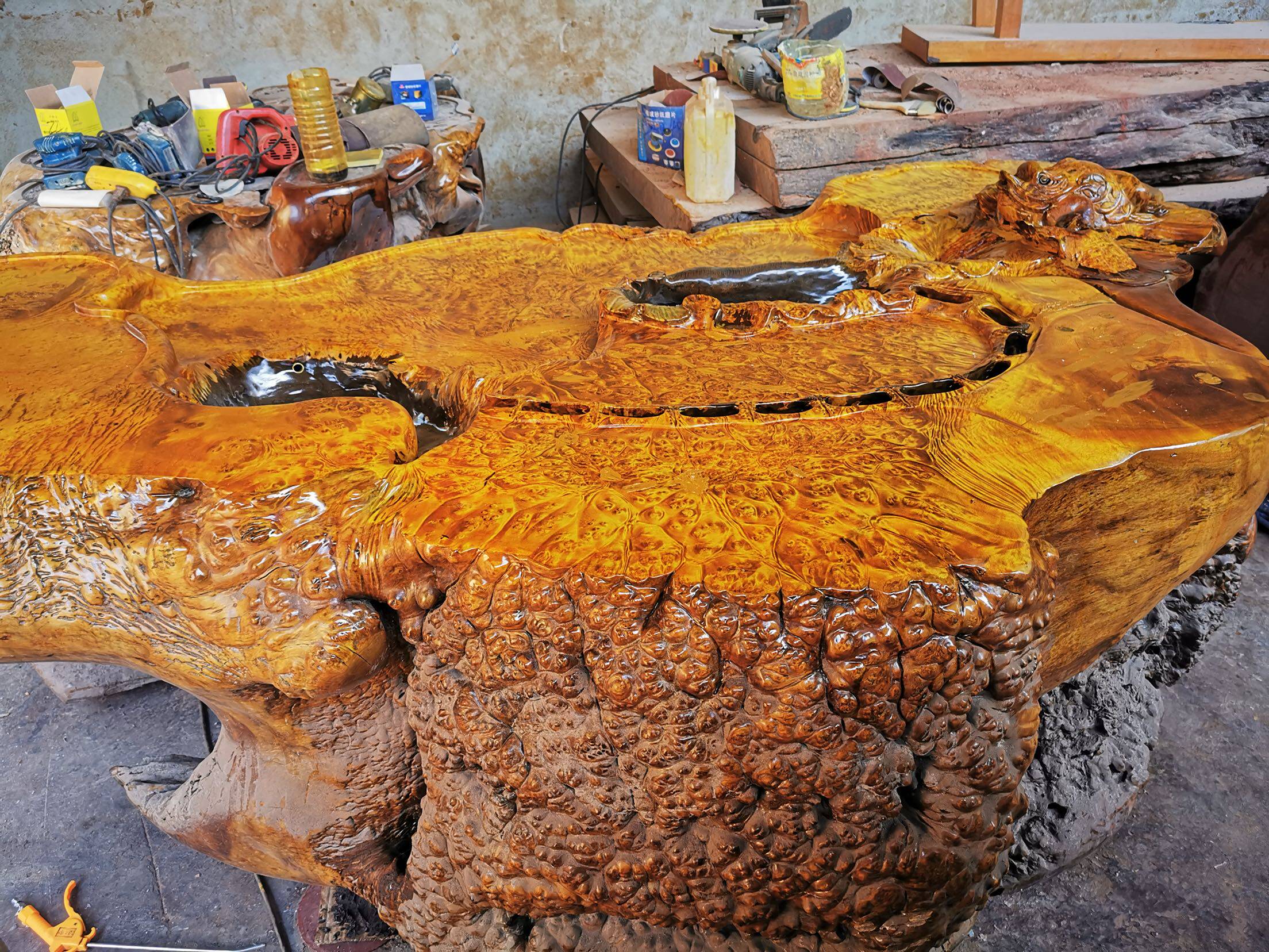 树根黄金根雕茶几整体茶台金丝楠木茶桌家用茶盘