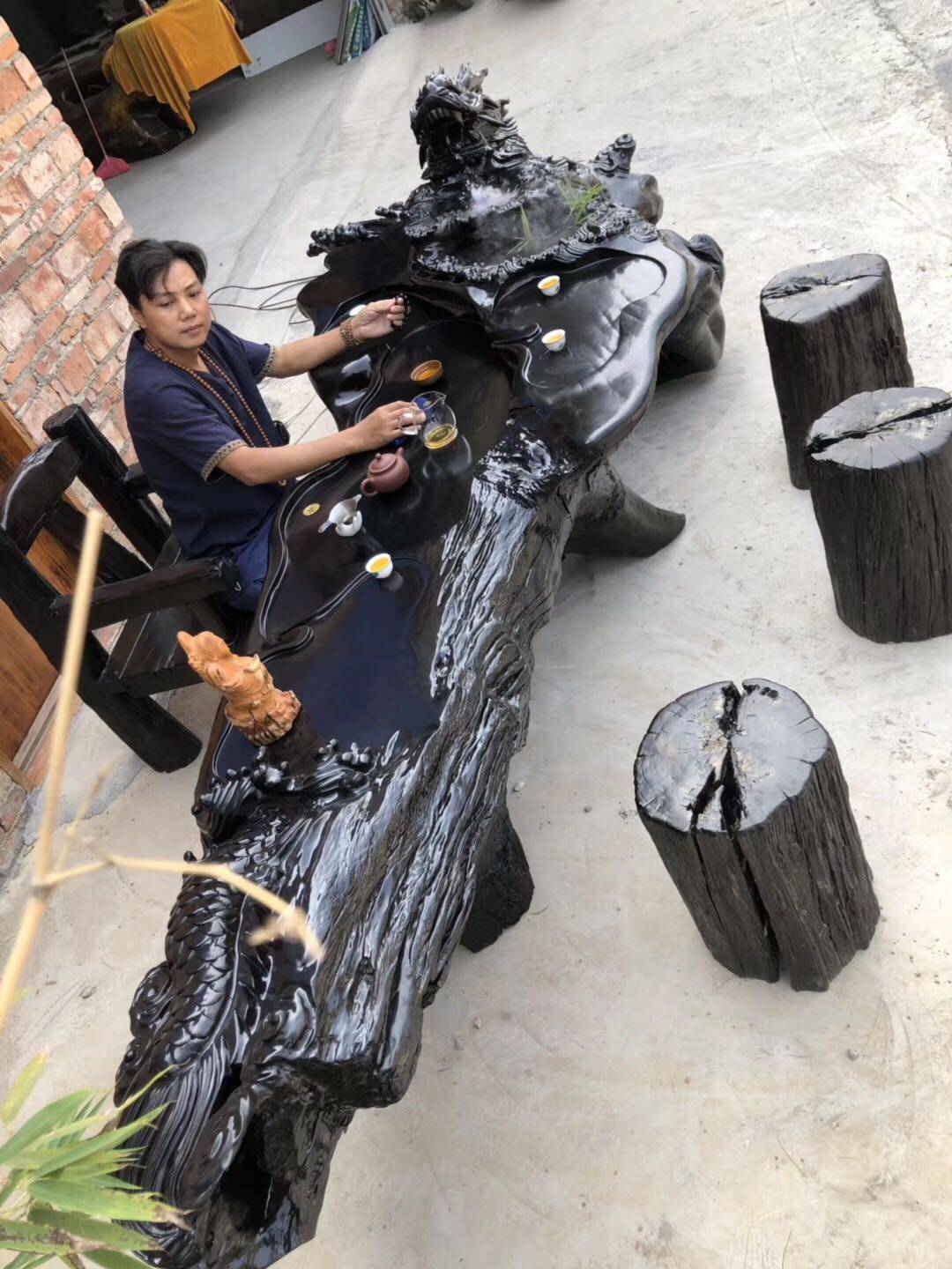 茶台茶桌铁力乌木实木树根家用原木阴沉手工茶盘