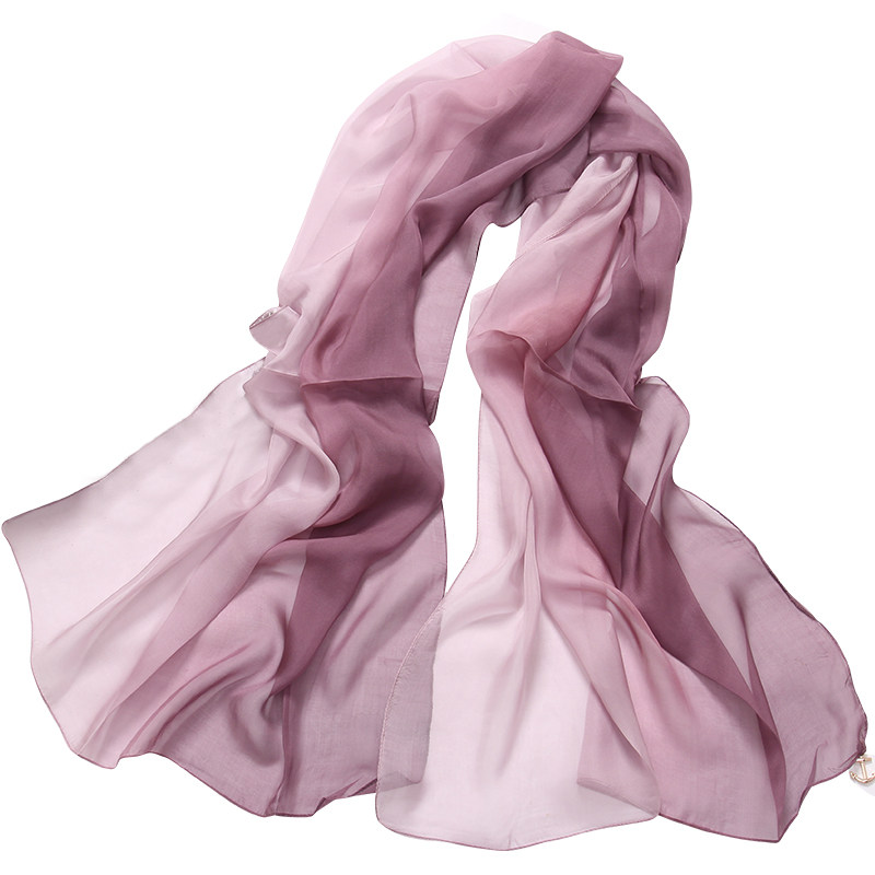 丝黛芮春秋冬季女桑蚕丝丝巾围巾百搭两用纱巾渐变长款真丝披肩