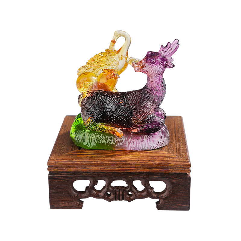 现货宋韶光2022虎年吉祥物鹿鹤延年琉璃摆件保健摆件