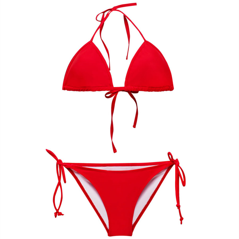 韩国新款ins比基尼泳衣性感小胸聚拢绑带三点式分体泳衣