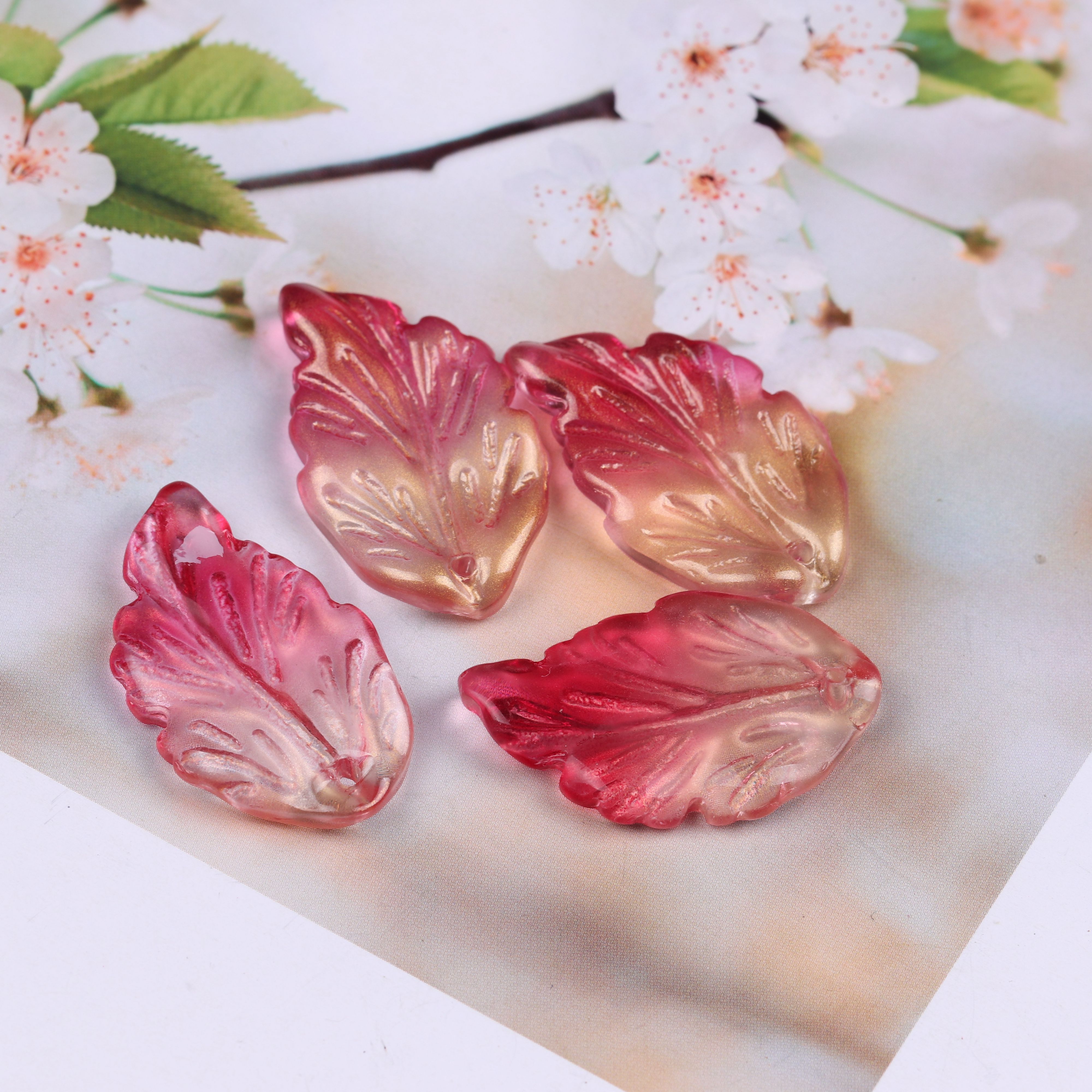 10颗28mm苹果叶树叶子捷克琉璃diy手工发簪其他diy饰品配件