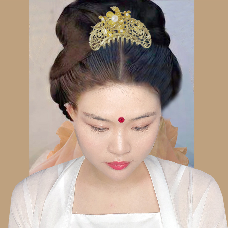 唐朝仕女发髻发梳发冠大菊枝梳子发簪古风头饰发饰