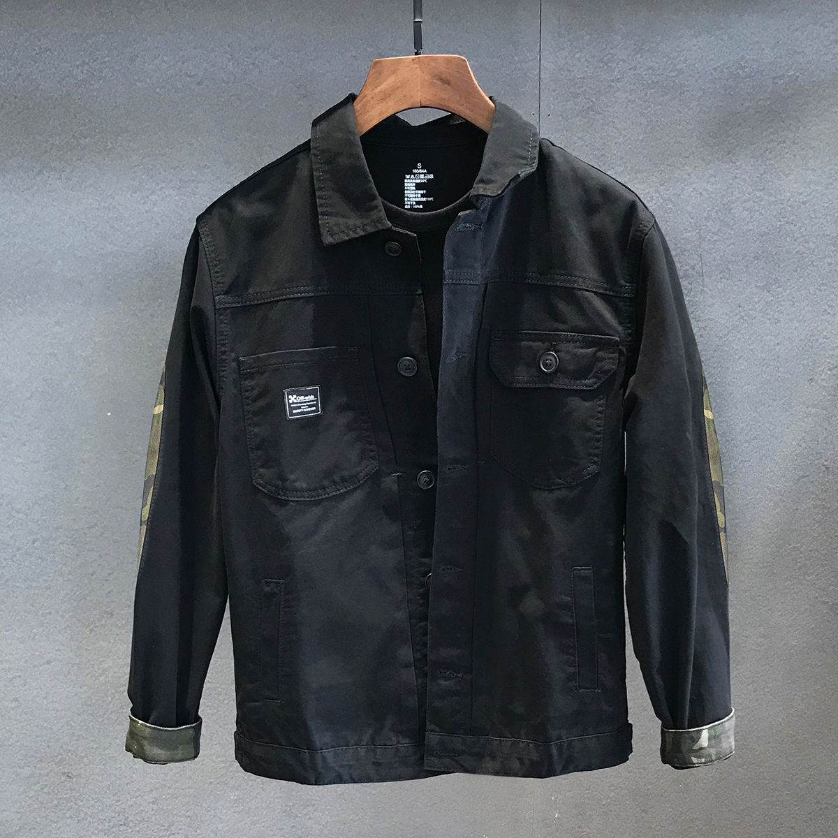 迷彩拼接工装外套男士潮牌春秋装百搭韩版潮流日系休闲夹克男上衣