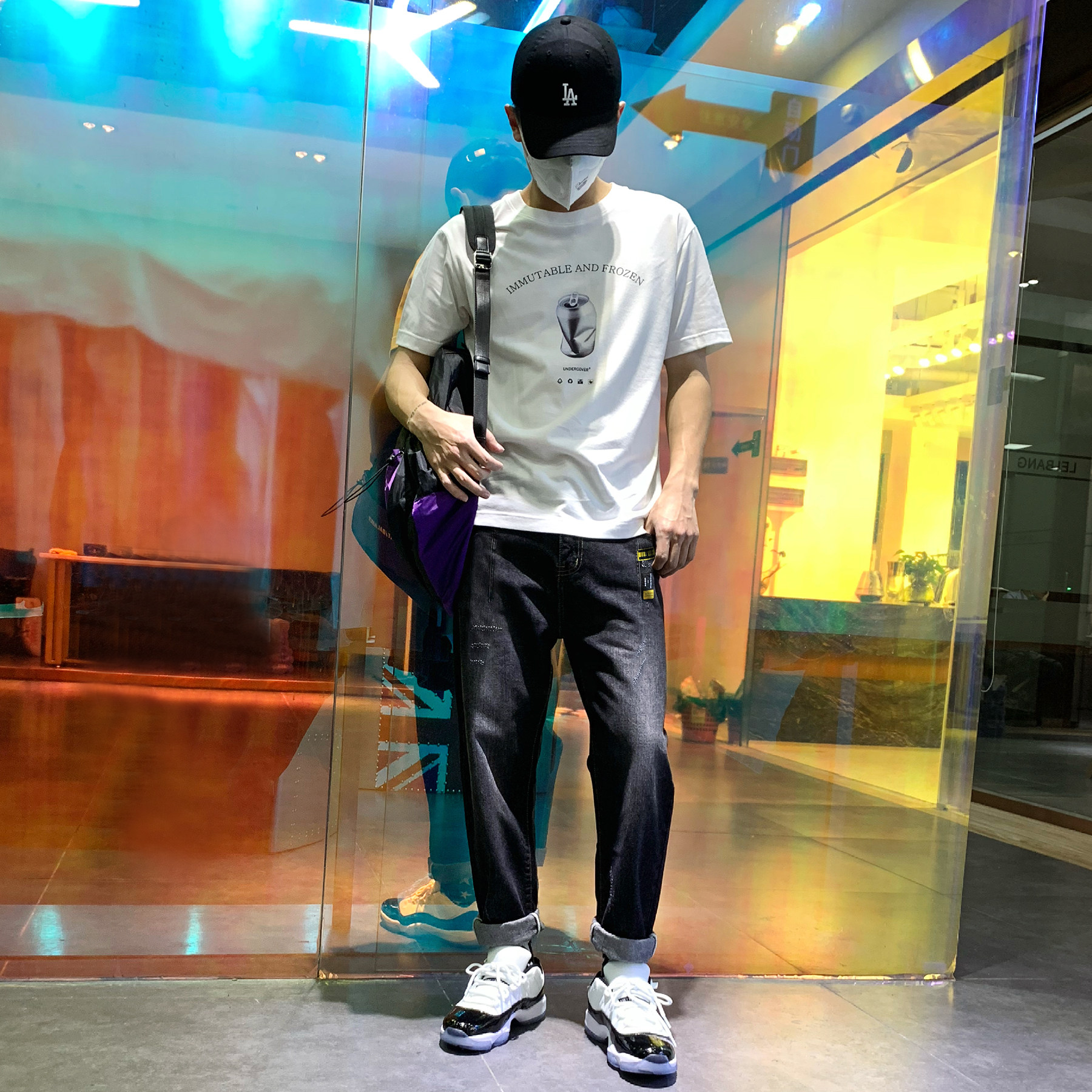 夏季薄款潮牌岩黑色ins宽松锥形哈伦牛仔裤男日系潮流弹力小脚裤