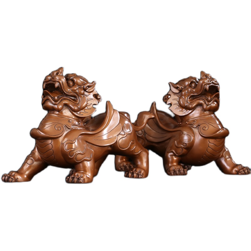 匠泽铜魂紫铜飞翅辟邪招财貔貅麒麟摆件家居装饰摆件