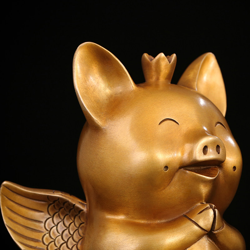 摆件匠泽铜魂铜猪招财福猪紫铜生肖飞猪铜储钱摆件