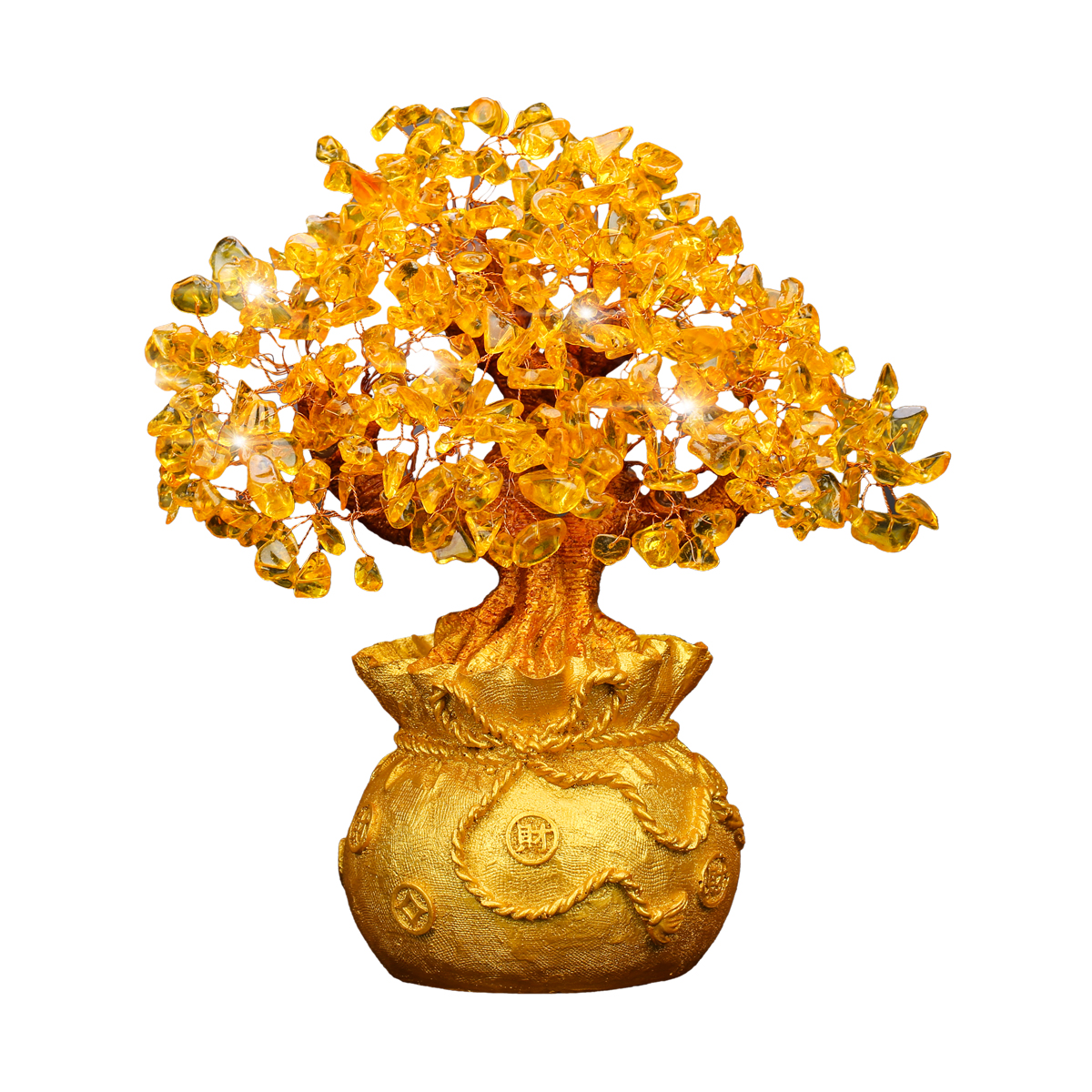 摆件匠泽铜魂发财树招财树家居酒柜装饰品黄水晶摇钱树摆件
