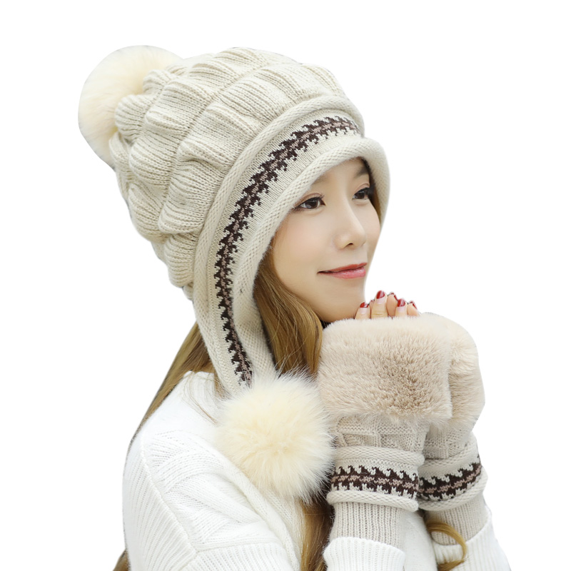帽子女士冬天韩版潮百搭针织毛线帽冬季保暖加厚护耳帽时尚兔毛帽