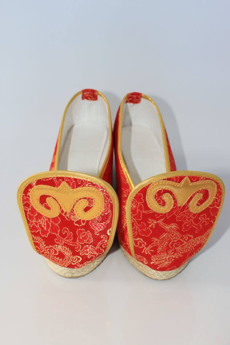 栖凤阁坡跟绣花鞋中式婚鞋古装鞋汉服鞋翘首女式帆布鞋