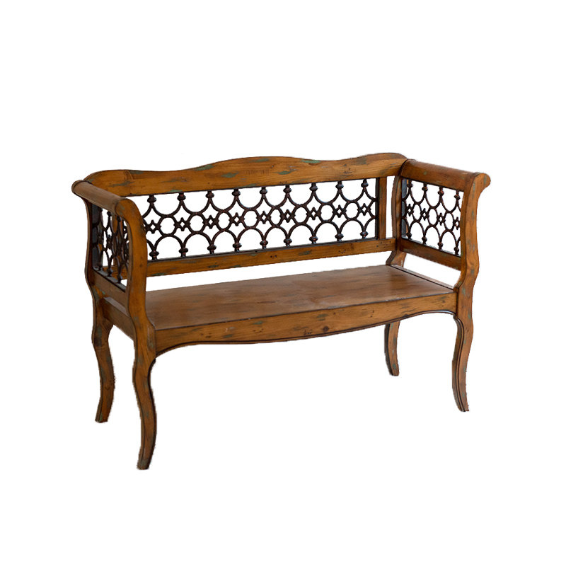 ky022美式乡村风复古实木做旧双人靠背椅子餐厅餐椅