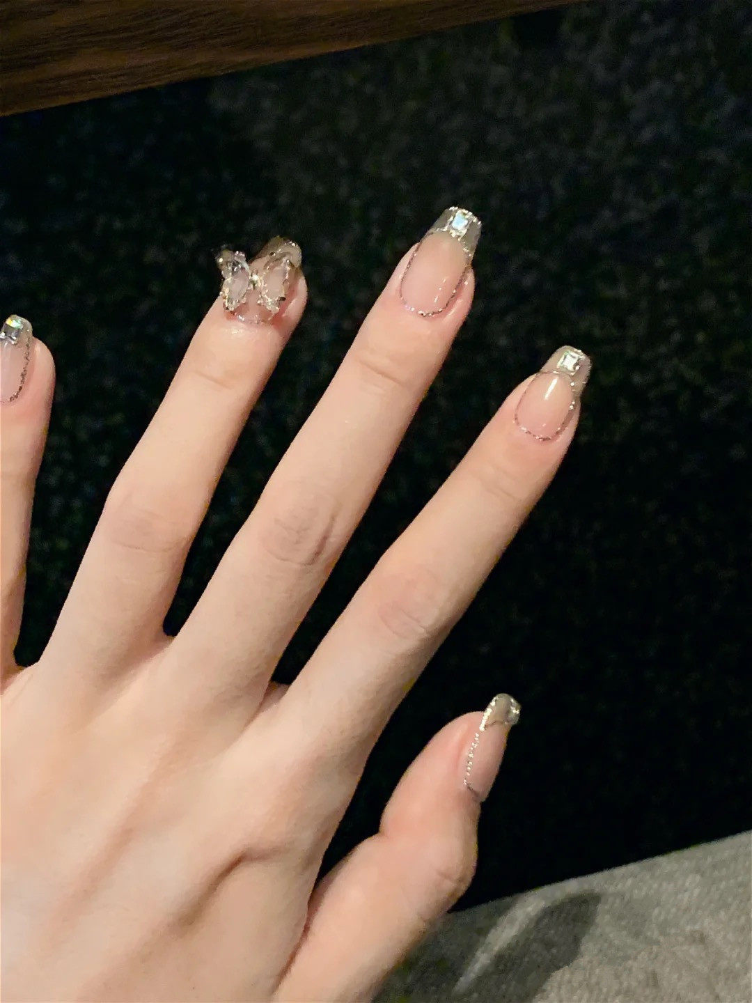 指甲贴片光疗成品气质裸色金边镶钻蝴蝶新娘美甲工具