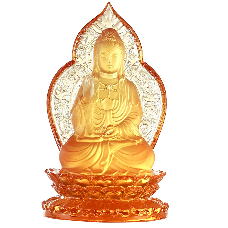 世音贴金琉璃佛堂摆件南海观音大菩萨佛像平安摆件