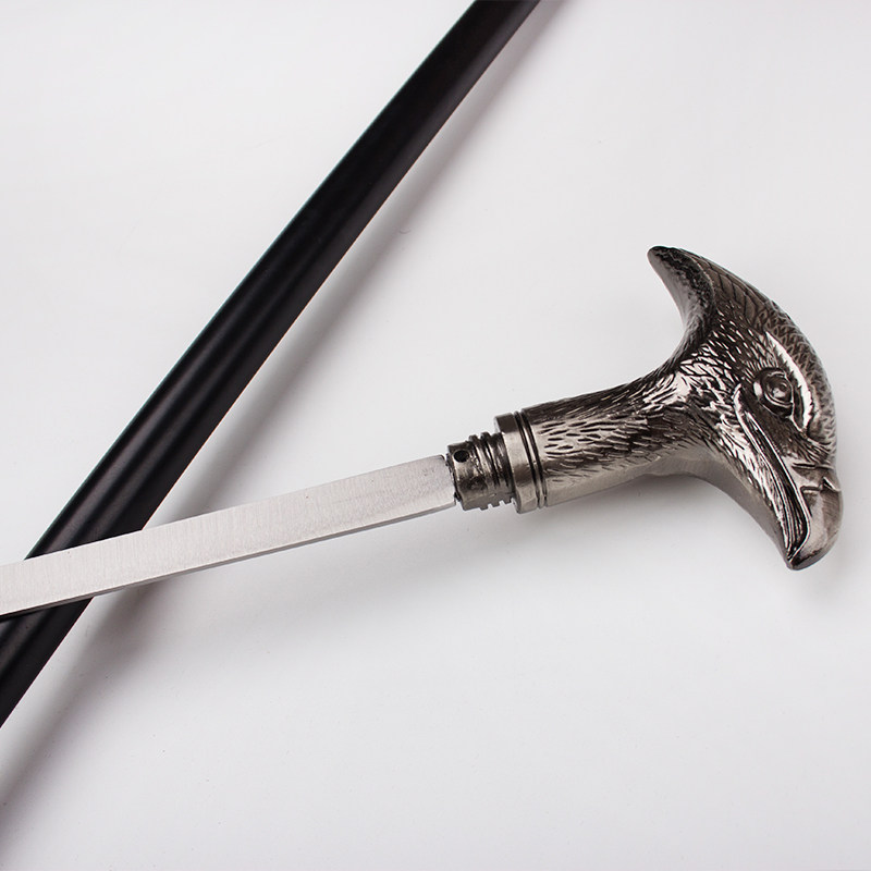 拐杖鹰头不锈钢金属手杖防身登山杖老人未开开刃刀剑