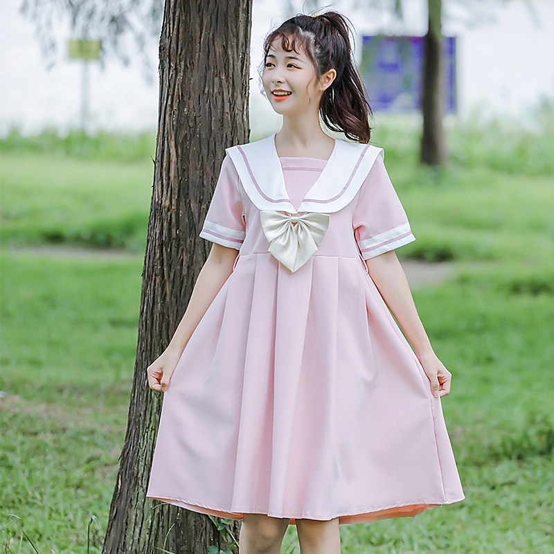 森女日系部落夏季jk海军风连衣裙女夏可爱女装少女甜美软妹闺蜜裙