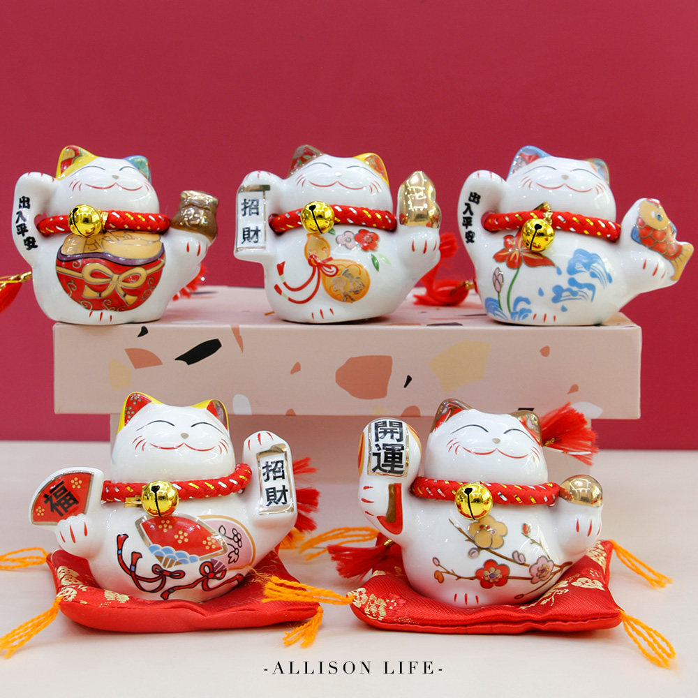 陶瓷招财猫存钱罐小摆件办公办公桌桌面家居客厅摆件