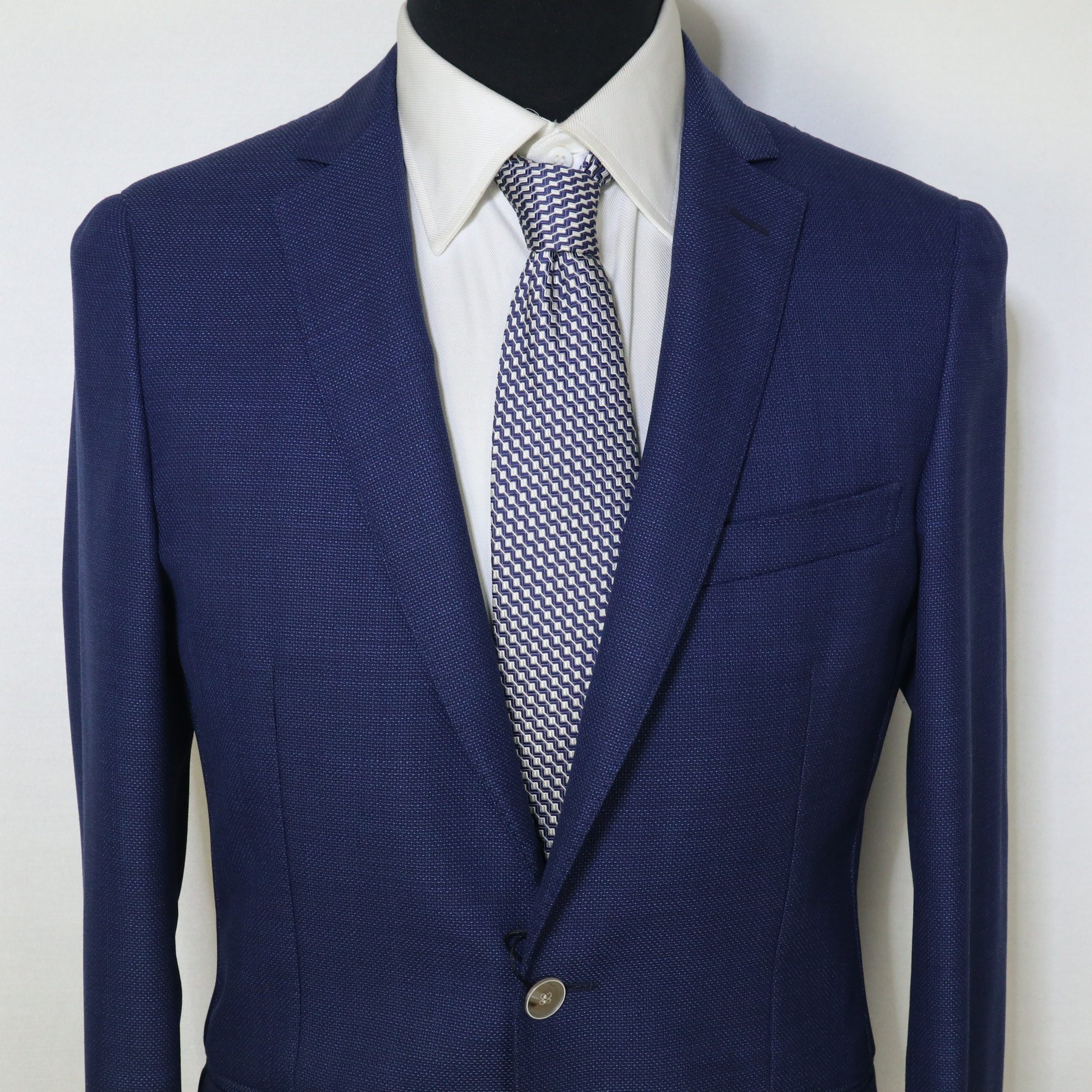 蓝豹西服新款修身蓝色半夹里羊毛96y西服