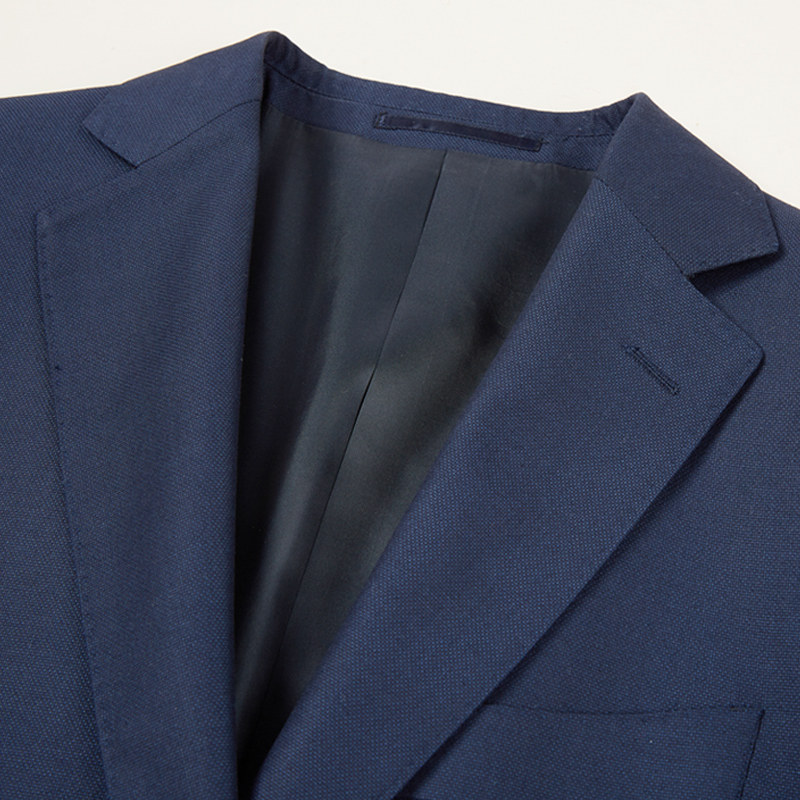 十米布藏青色平驳领西服套装商务休闲简约纯色修身粘合衬工艺西装
