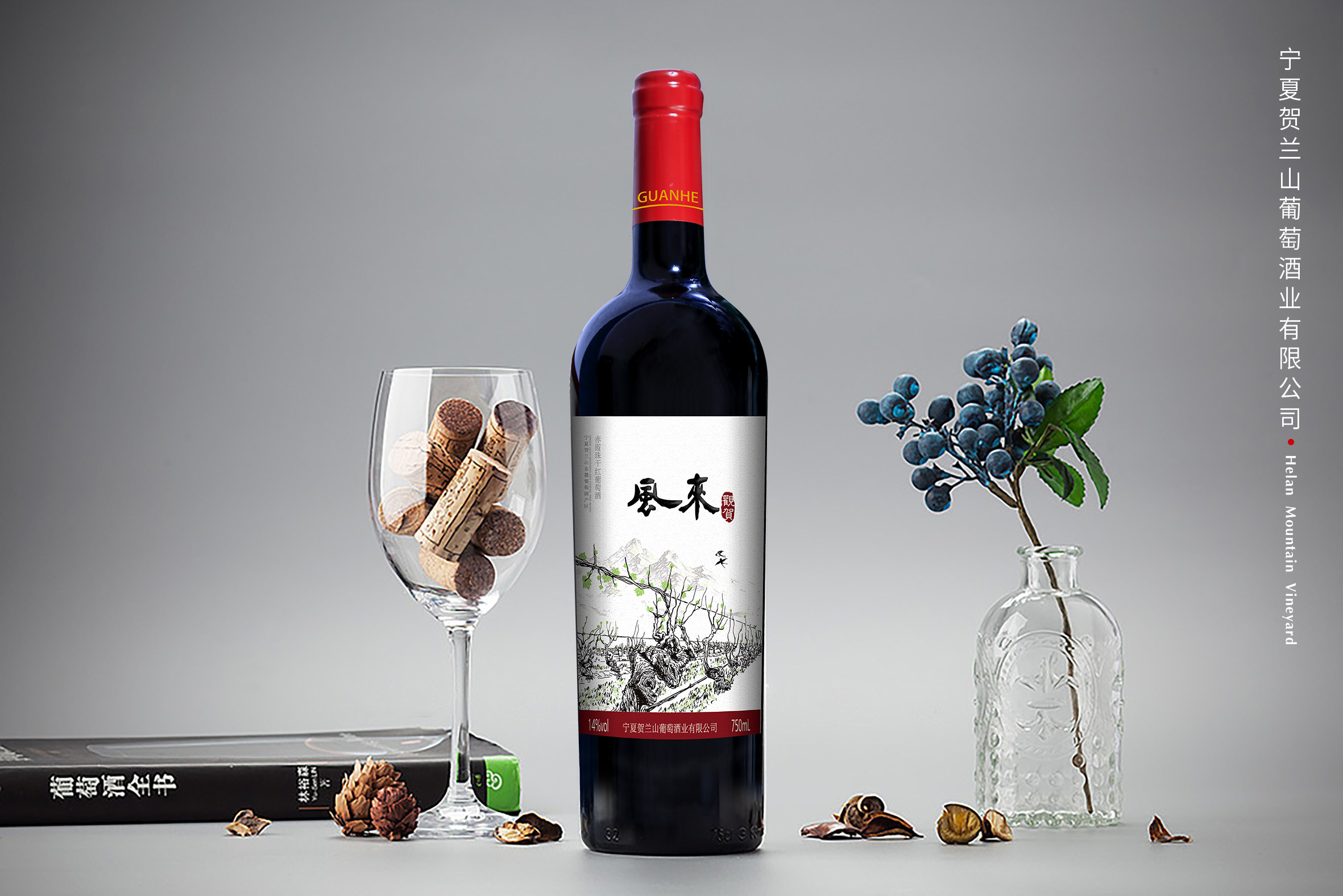 宁夏贺兰山东麓观贺风来风来赤霞珠干红葡萄酒750ml干红静态葡萄酒