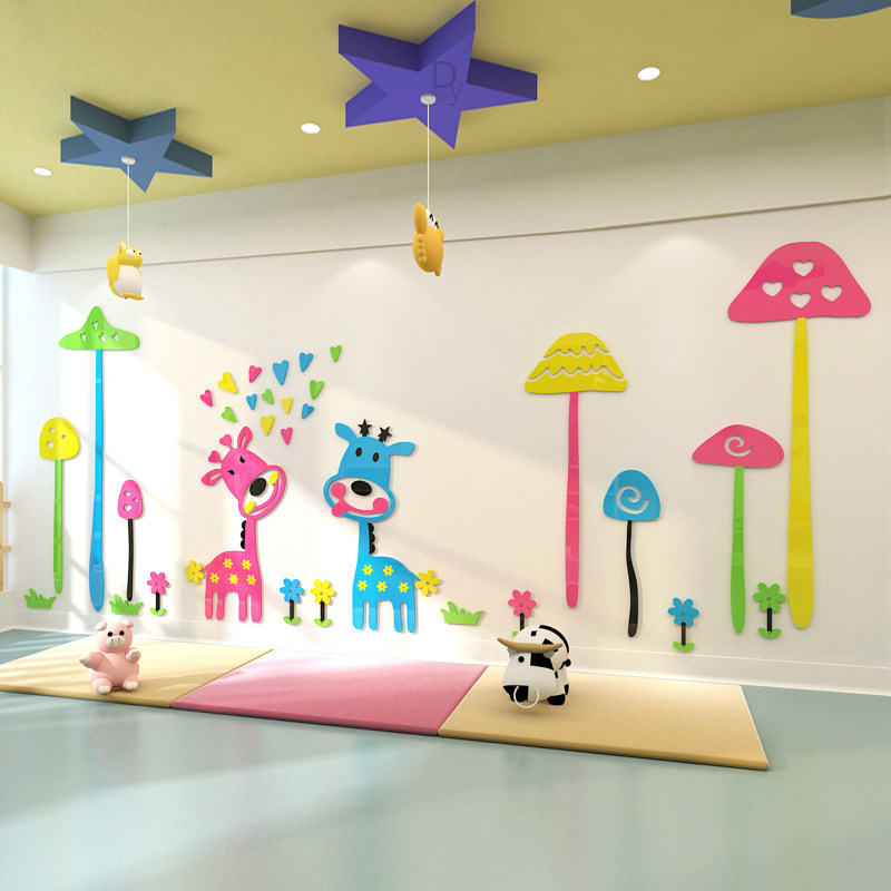 幼儿园墙面装饰辅导班早教教室卡通主题背景墙儿童软装墙贴