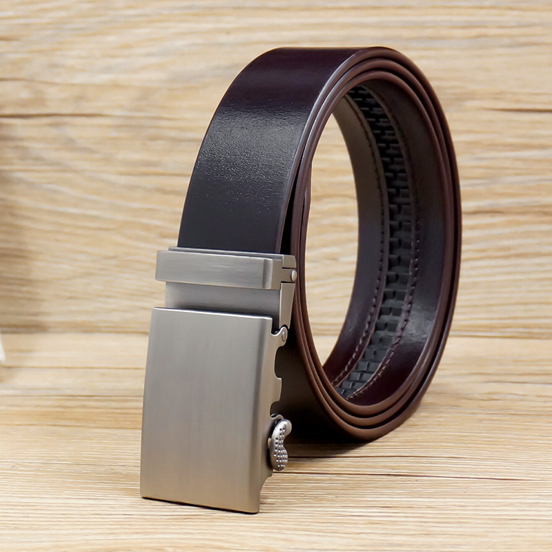 整张全牛皮无夹层自动扣男士皮带卡槽男士腰带商务裤带真皮头层皮