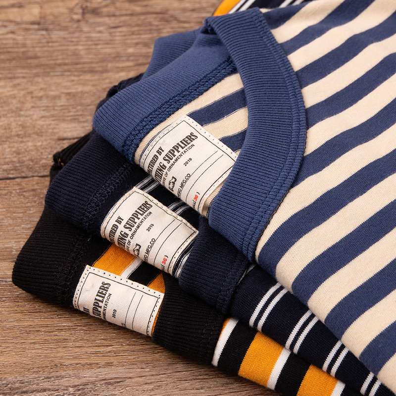 重磅条纹美式复古海魂衫 纯棉短袖T恤阿美咔叽情侣款简约夏季上衣