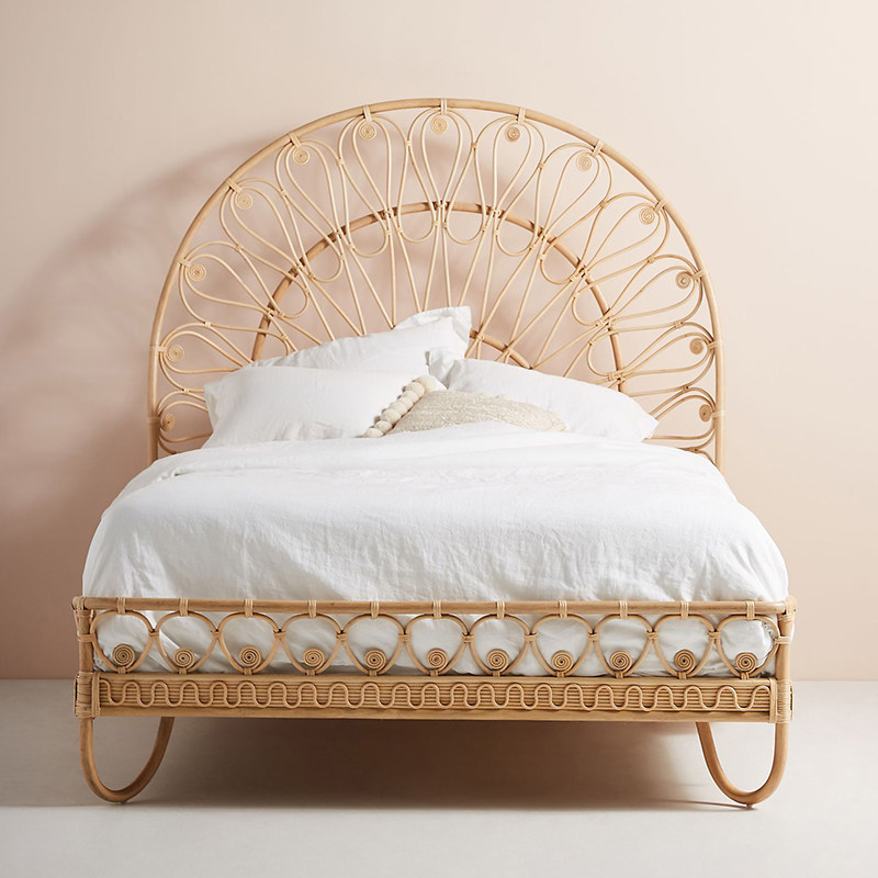 藤床格林腾达ins创意卧室民宿客栈双人床主卧日式藤艺床