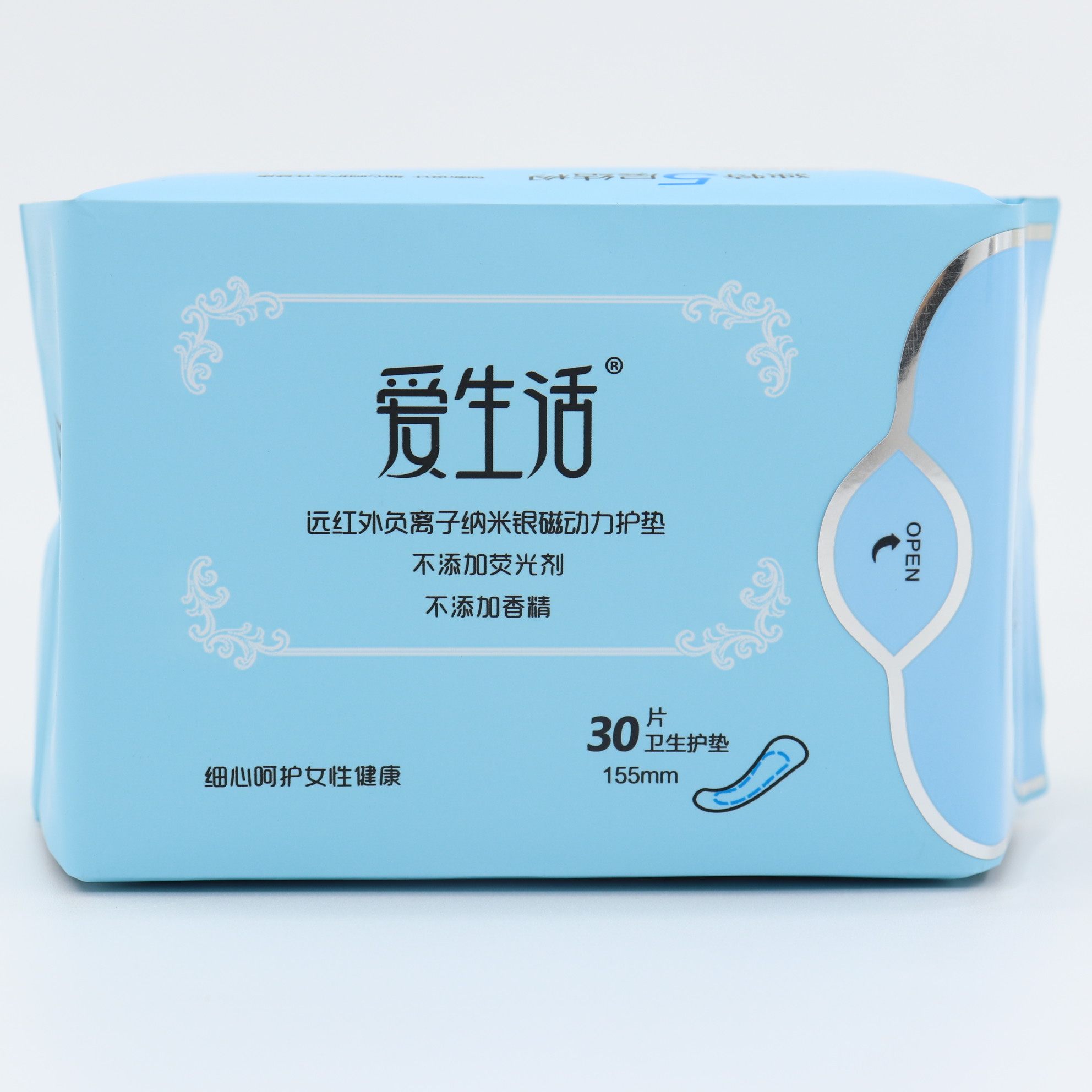 绿叶爱生活护垫负离子卫生巾纯棉超薄姨妈巾无荧光剂正品155mm