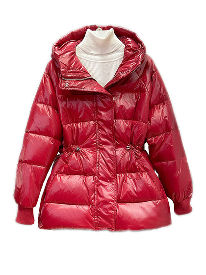 European station 2022 Winter dress new European goods thickened and warm waist small hooded shiny down jacket outside women European station 2022 Winter dress new European goods thickened and warm waist small hooded shiny down jacket outside women