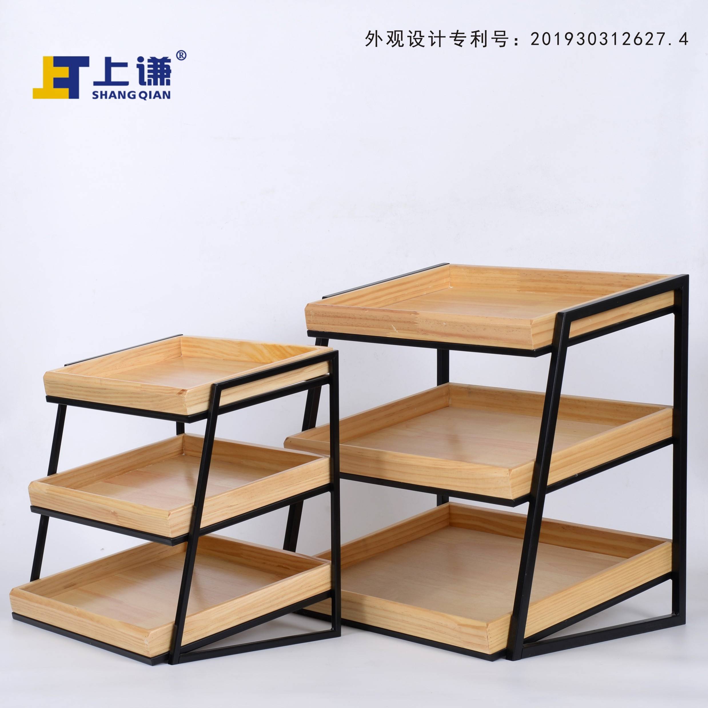 三层松木斜面铁架面包蛋糕干点水果展示架商用面包展柜