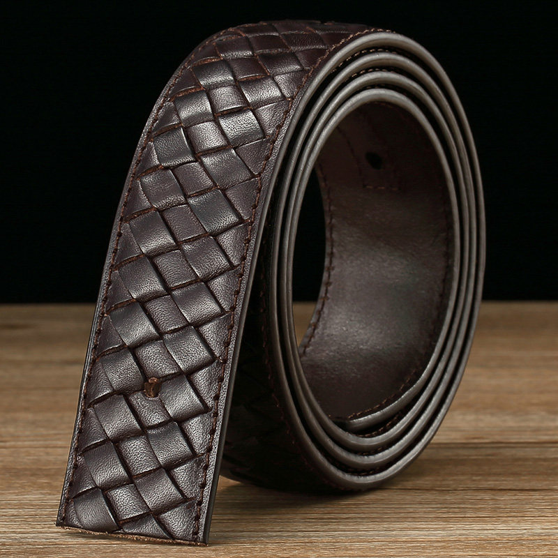 无头皮带男真皮 不带扣头针扣中青年头层纯牛皮带身手工编制带条