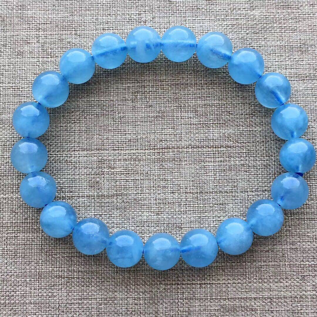 正品天然海蓝宝手链88mm单圈蓝色男女水晶手串手链