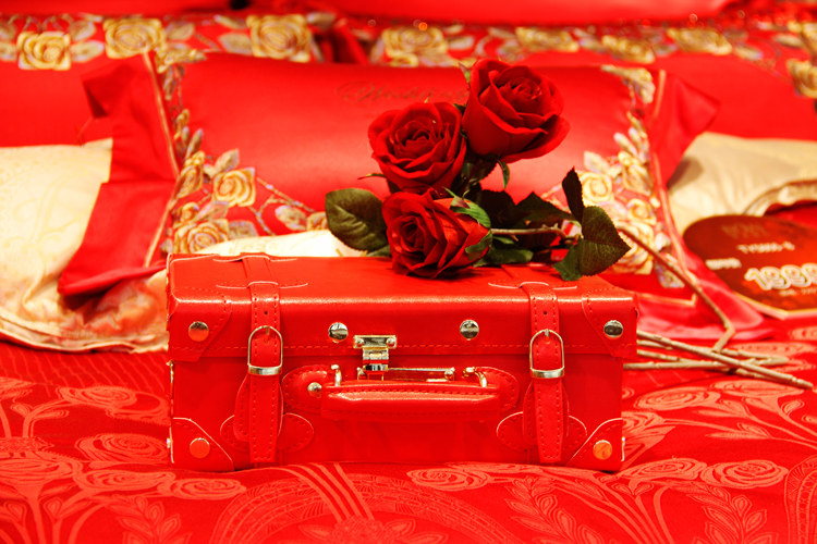 新娘红色结婚箱子陪嫁箱结婚箱皮箱婚庆嫁妆复古官箱密码手提压箱
