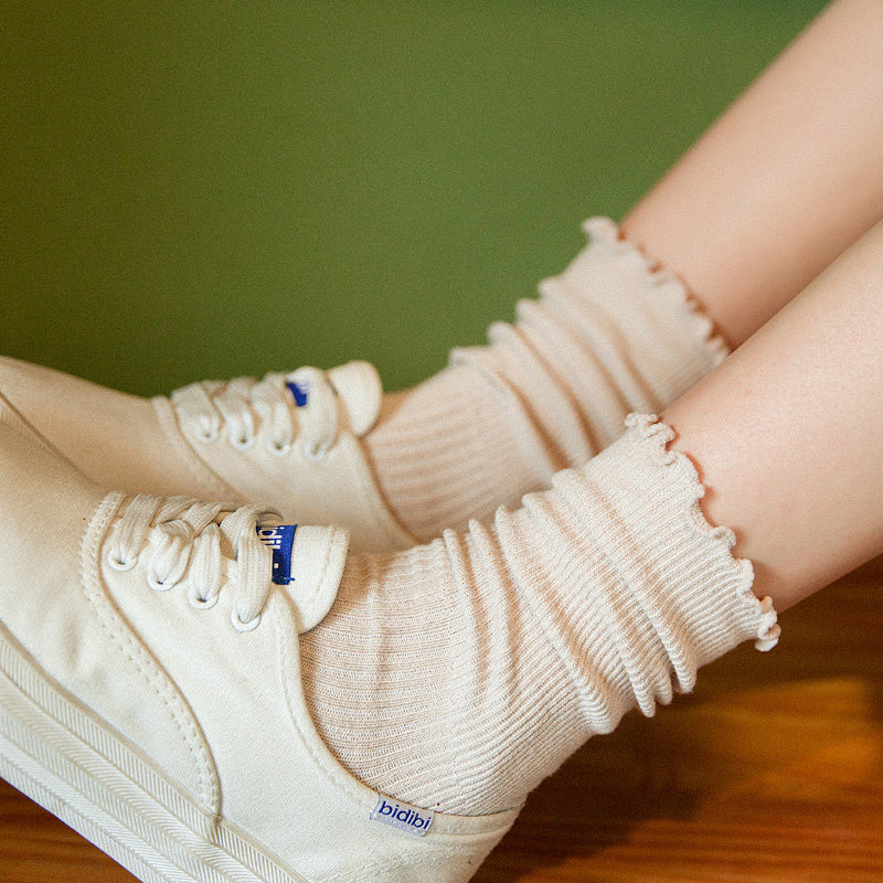 木耳边堆堆袜女韩版百搭日系花边袜子配小白鞋中筒袜春季纯棉长袜