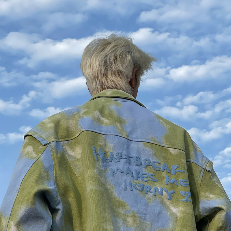 MamaHasGun美式加州街头复古地球配色水洗印花宽松纯棉牛仔外套