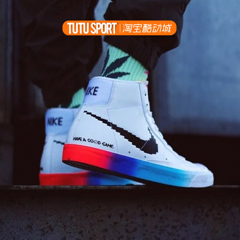 耐克nikeblazermid电玩像素反光夜光休闲鞋dc3280-101板鞋