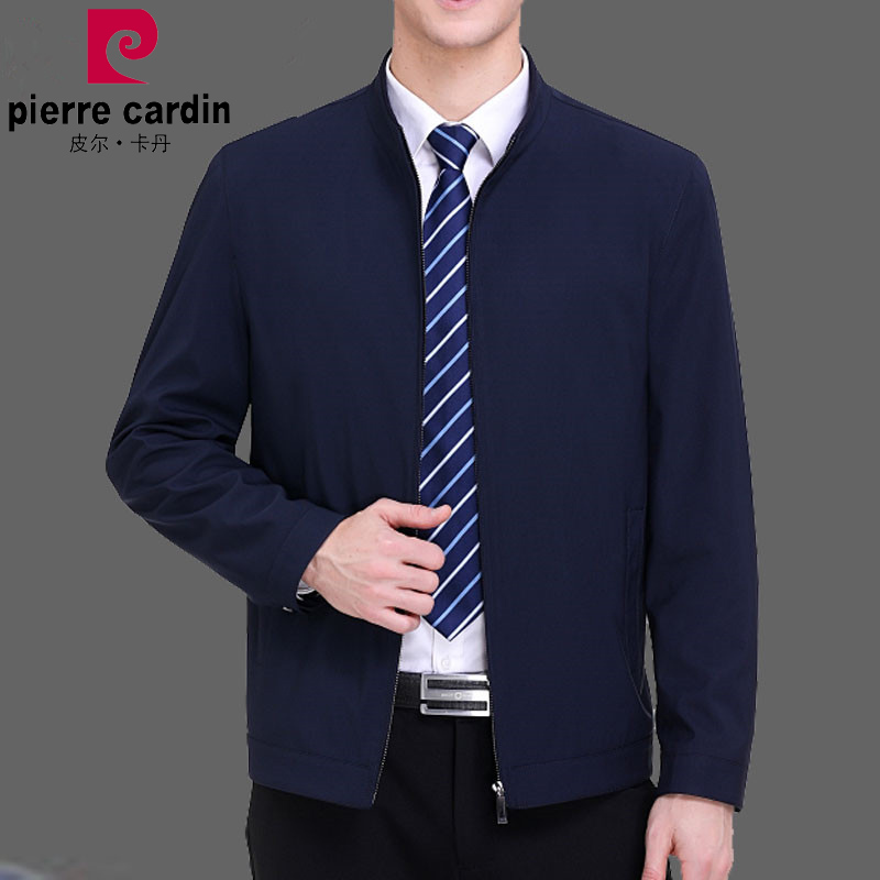 皮尔卡丹桑蚕丝夹克男中年高档新款休闲上衣春秋正品男装立领外套