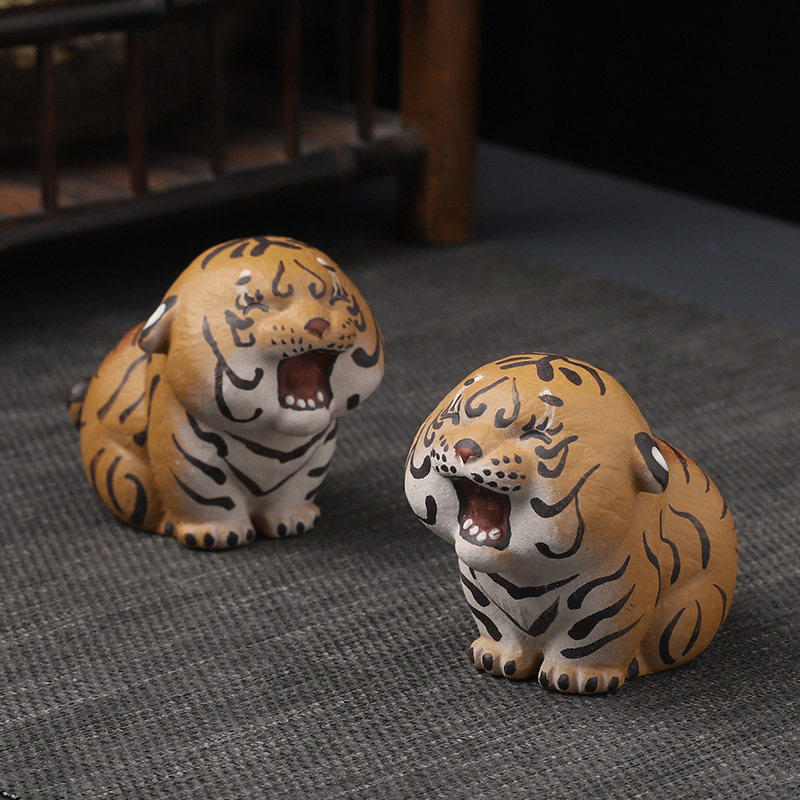 茶宠老虎十二生肖紫砂财虎瑞兽摆件摆设茶玩家居茶宠摆件