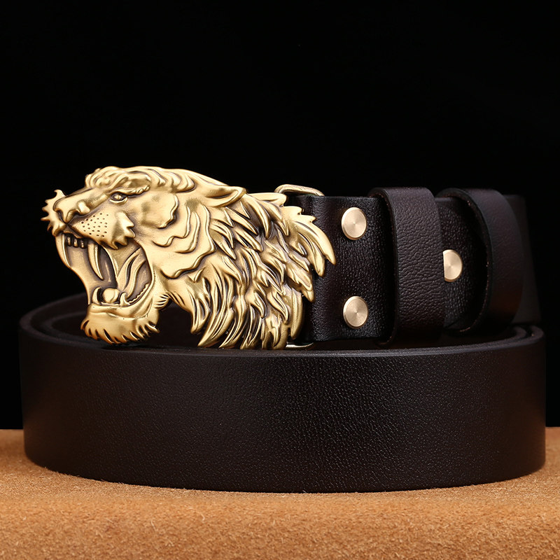 老虎皮带男士真皮个性板扣青中年纯头层牛皮休闲裤腰带生肖复古潮