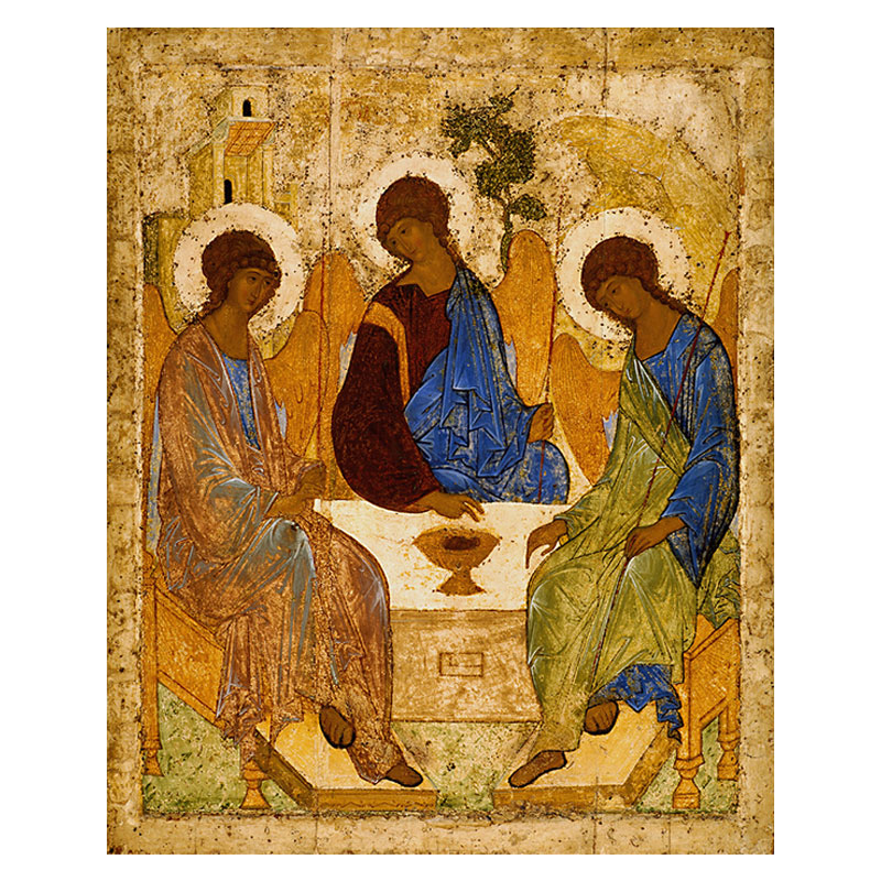 三位一体画芯画布油画印制高清竖款人物布列夫圣像油画